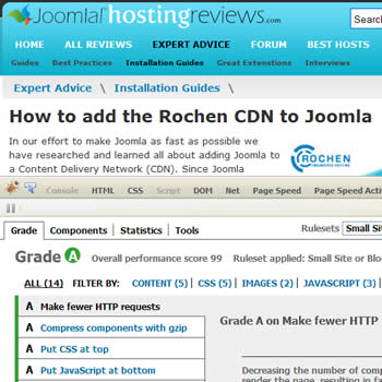 Yslow results for Joomla Hosting Reviews